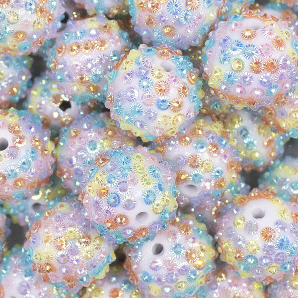 Close up view of a pile of 20mm Pastel Confetti Flower Rhinestone Bubblegum Beads