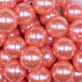 20mm Coral Pink with Glitter Faux Pearl Bubblegum Beads