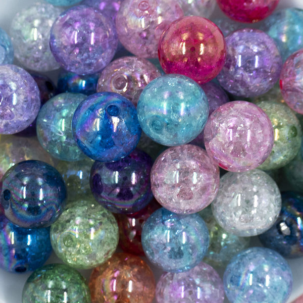 Close up view of a pile of 20mm Crackle Mix Bubblegum Beads Bulk  [50 & 100 Count]