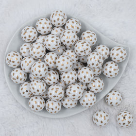 20mm Cream with Gold Spotted Print Acrylic Bubblegum Beads