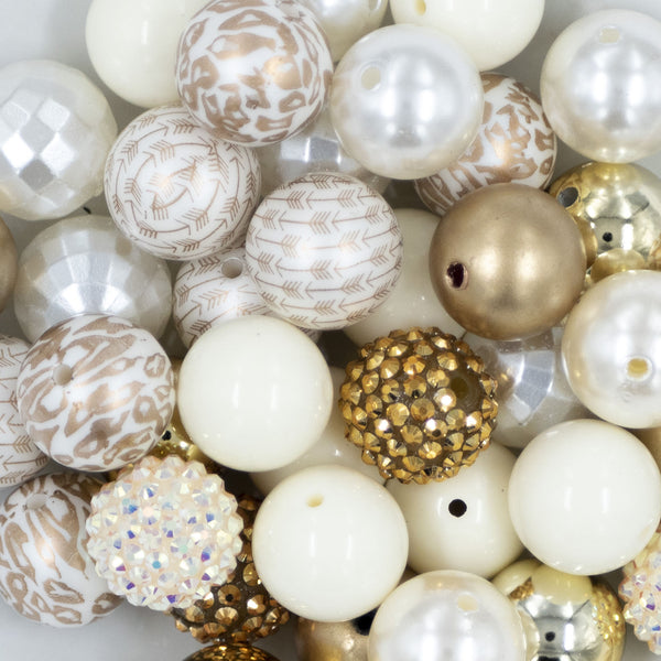 Close up view of a pile of 20mm Cream of Gold Chunky Acrylic Bubblegum Bead Mix [50 Count]