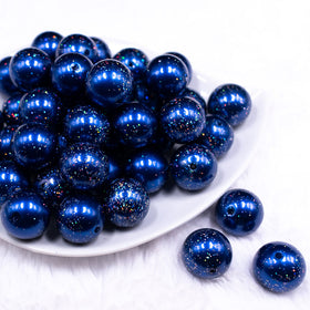 20mm Dark Blue with Glitter Faux Pearl Bubblegum Beads