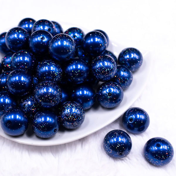 Front view of a pile of 20mm Dark Blue with Glitter Faux Pearl Bubblegum Beads