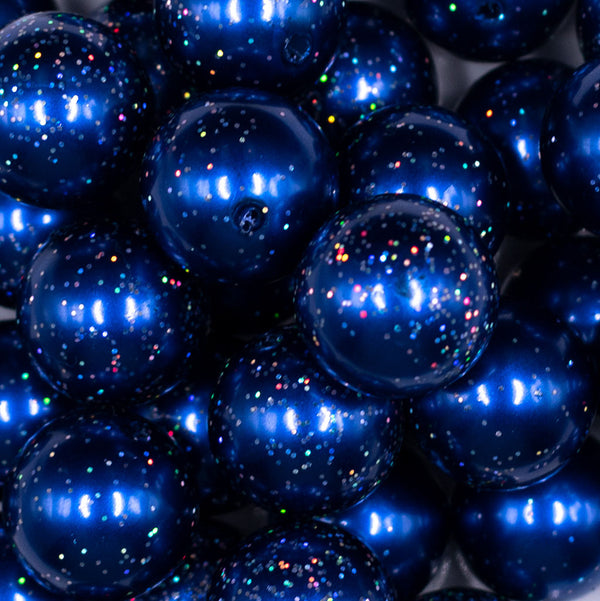 20mm Dark Blue with Glitter Faux Pearl Bubblegum Beads