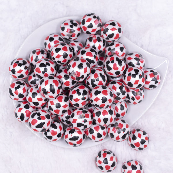 Top view of a pile of 20mm Deck of Card Print Chunky Acrylic Bubblegum Beads [10 Count]