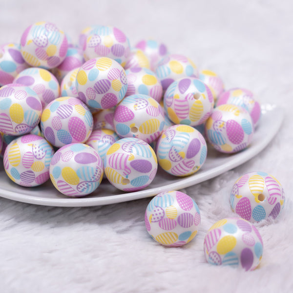 front view of a pile of Easter Egg printed Acrylic Bubblegum Beads