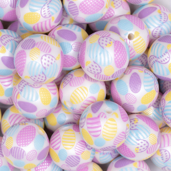 Close up view of a pile of Easter Egg printed Acrylic Bubblegum Beads