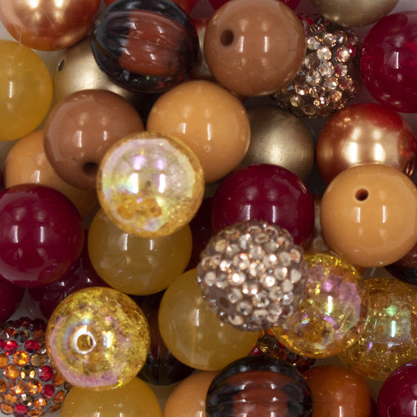 Close up view of a pile of 20mm Fall Harvest Acrylic Bubblegum Bead Mix [50 Count]
