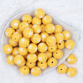 20mm Golden Yellow with White Stars Bubblegum Beads