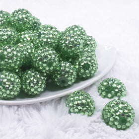 20mm Spring Green with Clear Rhinestone Bubblegum Beads