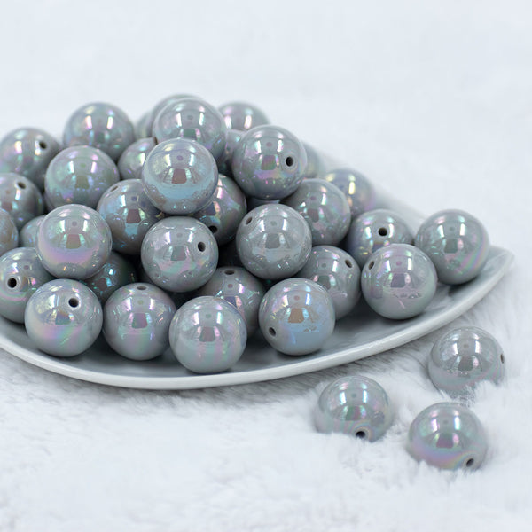 Front view of a pile of 20MM Gray AB Solid Chunky Bubblegum Beads