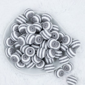 20mm Gray with White Stripe Bubblegum Beads