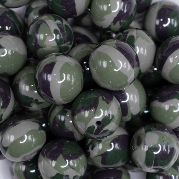 close up view of a pile of 20mm Green Camoflauge Acrylic Bubblegum Beads