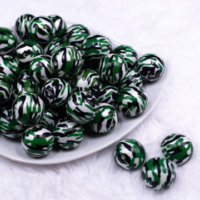 20mm Green, Black & White Camo Acrylic Bubblegum Beads