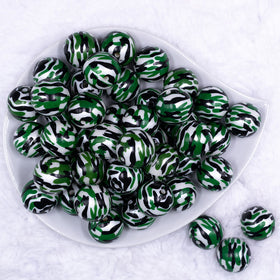 20mm Green, Black & White Camo Acrylic Bubblegum Beads