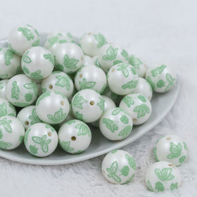 20mm Green Butterfly pattern chunky acrylic Bubblegum Beads