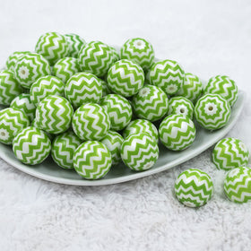 20mm Green with Matte White Chevron Bubblegum Beads