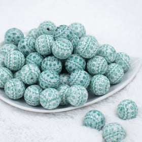 20mm Green Christmas Print Acrylic Bubblegum Beads