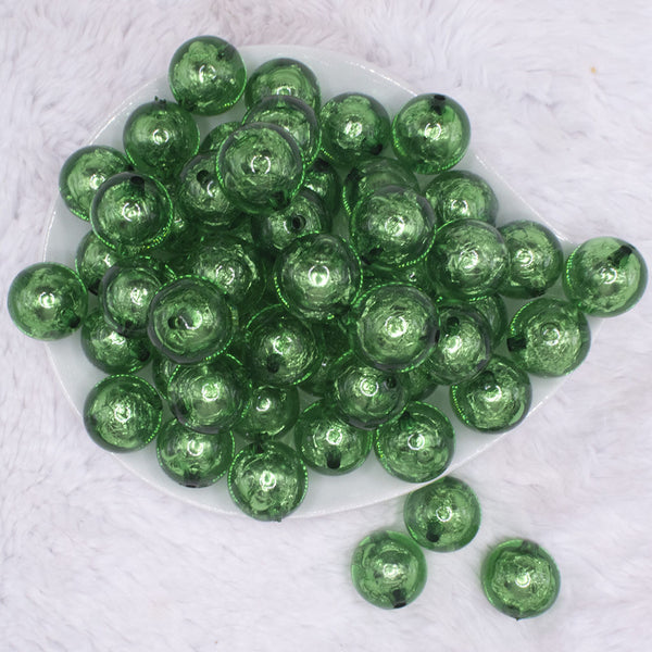 top view of a pile of 20mm Green Foil Bubblegum Beads