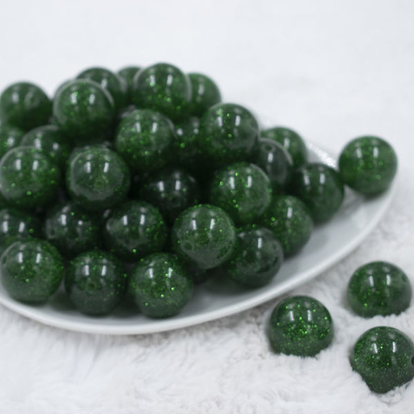 20mm Green Glitter Tinsel Bubblegum Beads