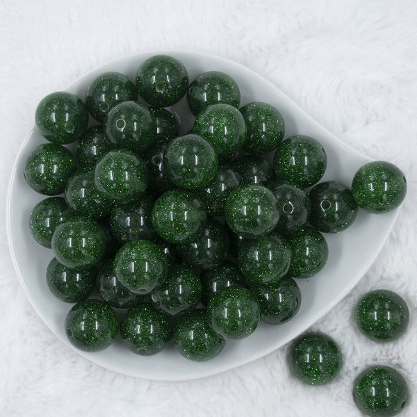 Top view of a pile of 20mm Green Glitter Sparkle Chunky Acrylic Bubblegum Beads
