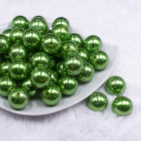 20mm Green with Glitter Faux Pearl Bubblegum Beads