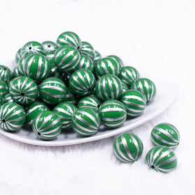20mm Green with Silver Pin Stripes Acrylic Bubblegum Beads