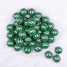 20mm Green with Silver Pin Stripes Acrylic Bubblegum Beads