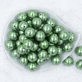 20mm Green Pearl with Silver Snowflake Print Acrylic Bubblegum Beads
