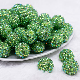 20mm Green Striped Rhinestone AB Bubblegum Beads