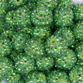 20mm Green Striped Rhinestone AB Bubblegum Beads