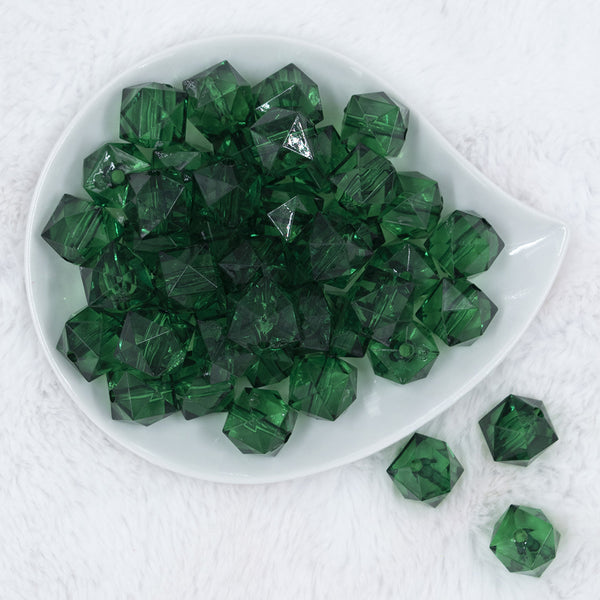 Top view of a pile of 20mm Green Transparent Cube Faceted Bubblegum Beads