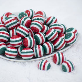 20mm Red & Green multi Stripe Acrylic Chunky Bubblegum Beads