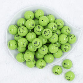 20mm Green Smirk Face Print Chunky Acrylic Bubblegum Beads [10 Count]