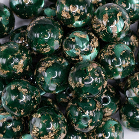 20mm Green and Gold Flake Resin Chunky Bubblegum Beads