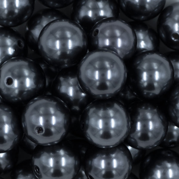 Close up view of a pile of 20mm Gun Metal Gray Faux Pearl Chunky Acrylic Bubblegum Beads