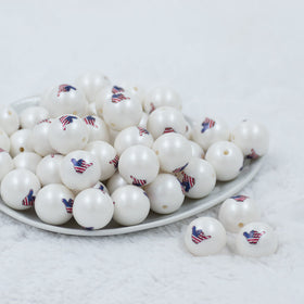 20mm Hang Loose USA Print Chunky Acrylic Bubblegum Beads [10 Count]