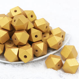 20mm Gold Painted Hexagon Wooden Beads