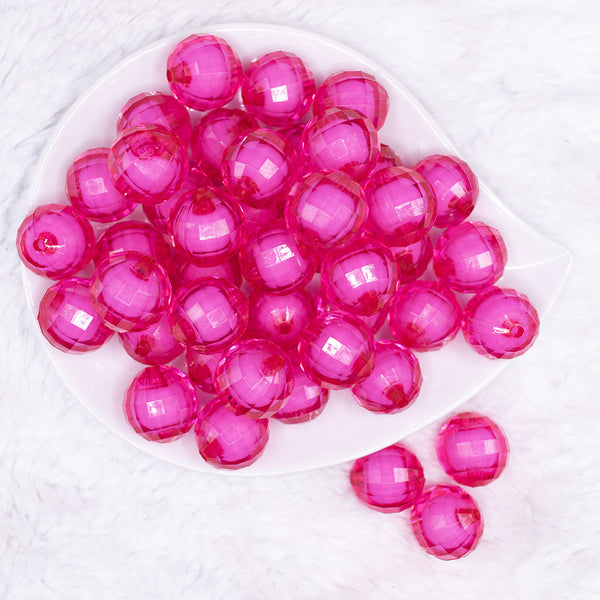 top view of a pile of 20mm Hot Pink Translucent Faceted Bead in a bead Bubblegum Bead