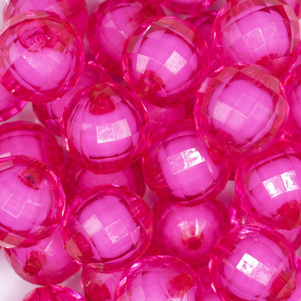 close up view of a pile of 20mm Hot Pink Translucent Faceted Bead in a bead Bubblegum Bead