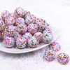 Front view of a pile of 20mm Hot Pink, Blue, Gold Confetti Rhinestone AB Bubblegum Beads
