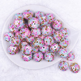 20mm Hot Pink, Blue, Gold Confetti Rhinestone AB Bubblegum Beads