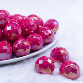 20mm Hot Pink Disco Faceted AB Bubblegum Beads