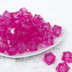 20mm Hot Pink Transparent Cube Faceted Pearl Bubblegum Beads