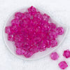 Top view of a pile of 20mm Hot Pink Transparent Cube Faceted Pearl Bubblegum Beads