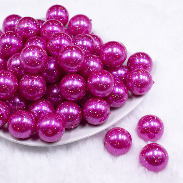 Front view of a pile of 20mm Hot Pink with Glitter Faux Pearl Bubblegum Beads