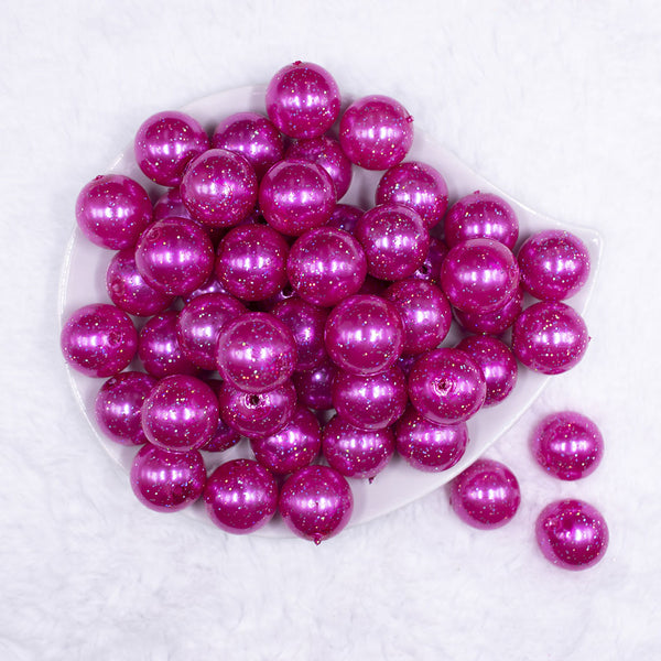 Top view of a pile of 20mm Hot Pink with Glitter Faux Pearl Bubblegum Beads