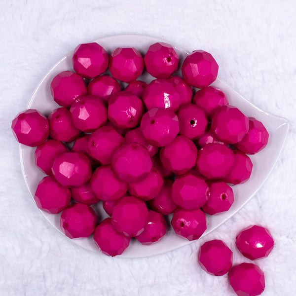 Top view of a pile of 20mm Hot Pink Opaque Faceted Bubblegum Beads