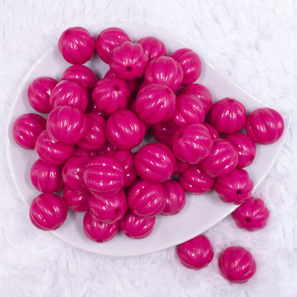 top view of a pile of 20mm Hot Pink Opaque Pumpkin Shaped Bubblegum Bead
