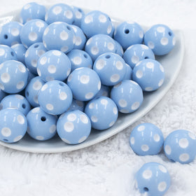 20mm Ice Blue with White Polka Dots Bubblegum Beads